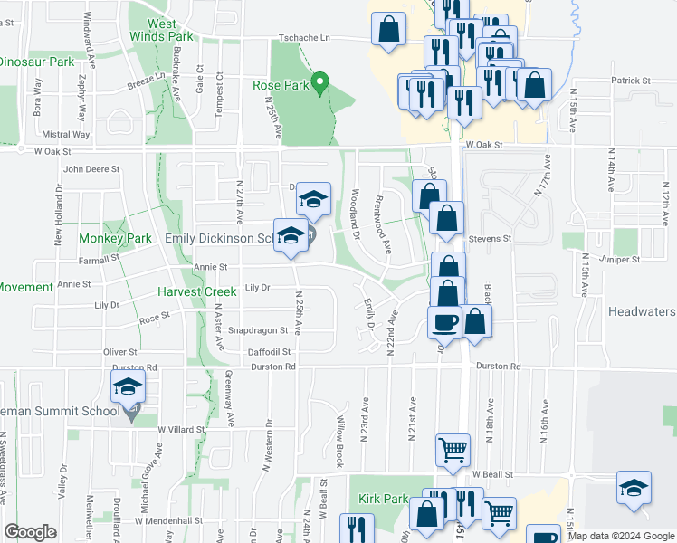 map of restaurants, bars, coffee shops, grocery stores, and more near 844 Roger's Way in Bozeman