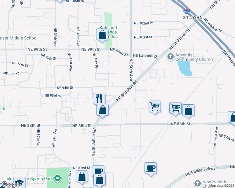 map of restaurants, bars, coffee shops, grocery stores, and more near 9312 Northeast 47th Circle in Vancouver