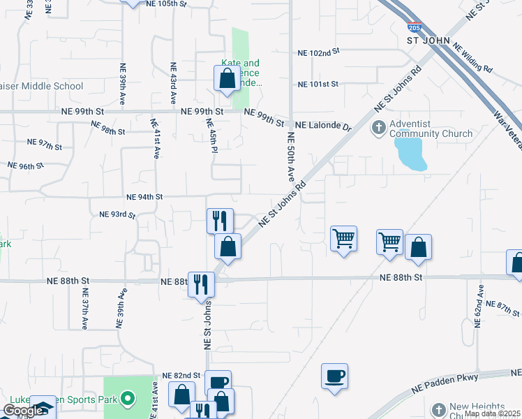 map of restaurants, bars, coffee shops, grocery stores, and more near 9312 Northeast 47th Circle in Vancouver