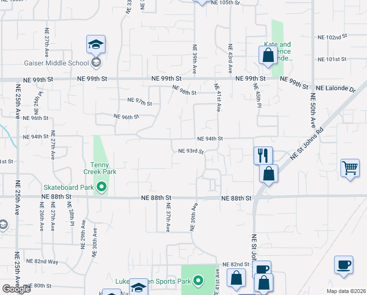 map of restaurants, bars, coffee shops, grocery stores, and more near 3707 Northeast 93rd Street in Vancouver