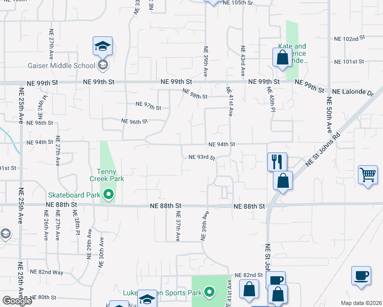 map of restaurants, bars, coffee shops, grocery stores, and more near 3707 Northeast 93rd Street in Vancouver