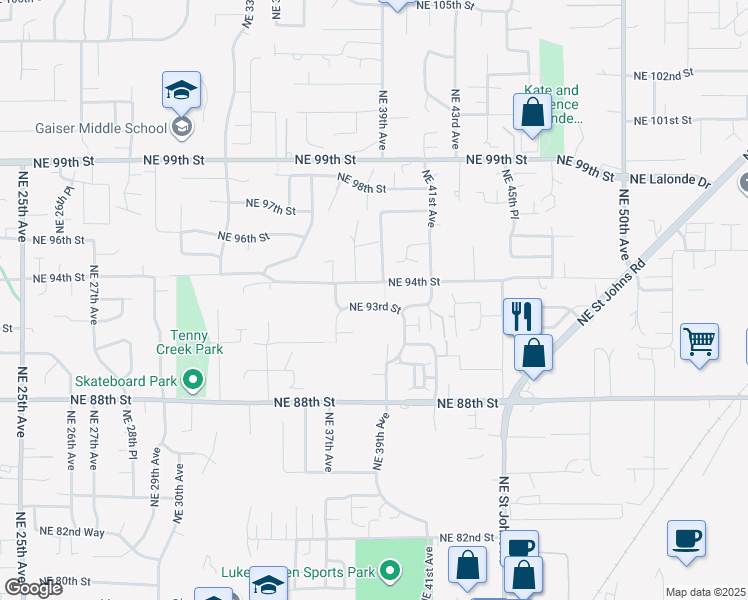 map of restaurants, bars, coffee shops, grocery stores, and more near 3812 Northeast 93rd Street in Vancouver