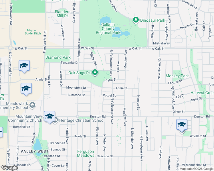 map of restaurants, bars, coffee shops, grocery stores, and more near 3814 Annie Street in Bozeman