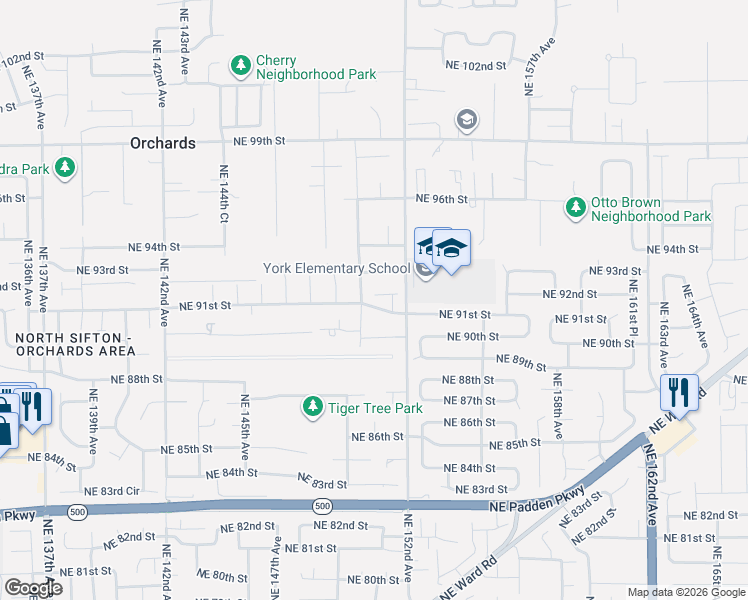 map of restaurants, bars, coffee shops, grocery stores, and more near 9010 Northeast 150th Avenue in Vancouver
