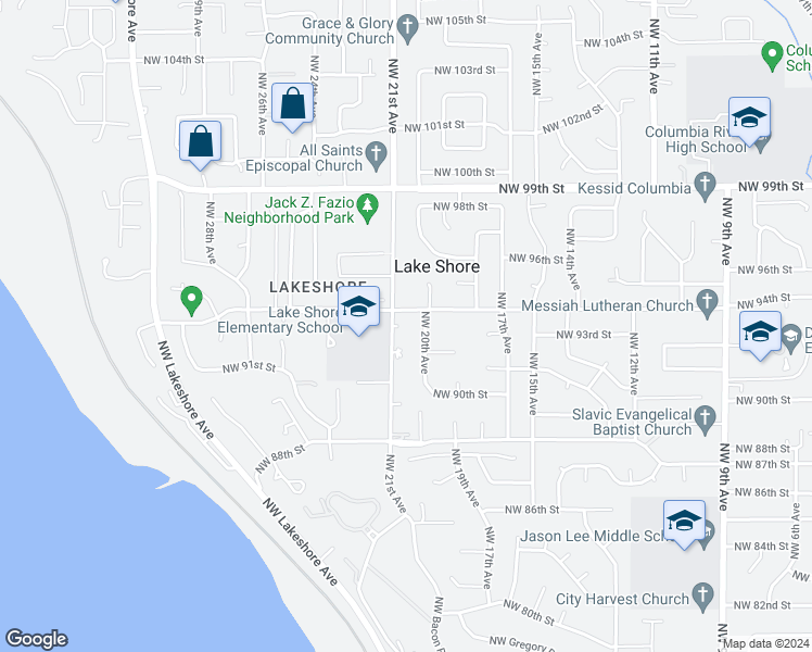 map of restaurants, bars, coffee shops, grocery stores, and more near 9217 Northwest 21st Avenue in Vancouver