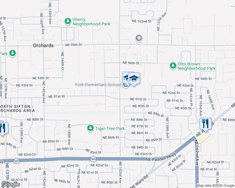 map of restaurants, bars, coffee shops, grocery stores, and more near 9109 Northeast 151st Court in Vancouver