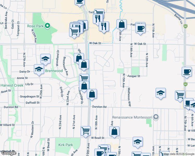 map of restaurants, bars, coffee shops, grocery stores, and more near 911 North 17th Avenue in Bozeman