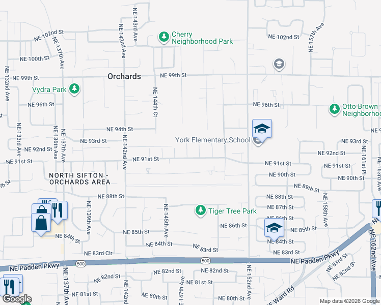 map of restaurants, bars, coffee shops, grocery stores, and more near 14705 Northeast 91st Street in Vancouver