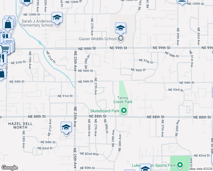 map of restaurants, bars, coffee shops, grocery stores, and more near 2719 Northeast 92nd Circle in Vancouver
