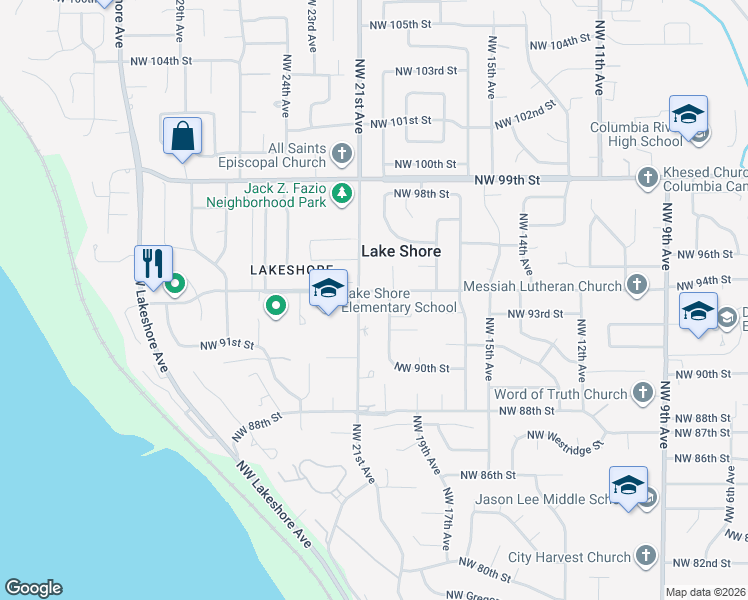 map of restaurants, bars, coffee shops, grocery stores, and more near 9119 Northwest 21st Avenue in Vancouver