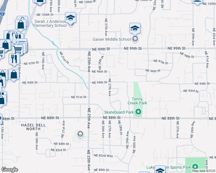 map of restaurants, bars, coffee shops, grocery stores, and more near 2702 Northeast 91st Way in Vancouver