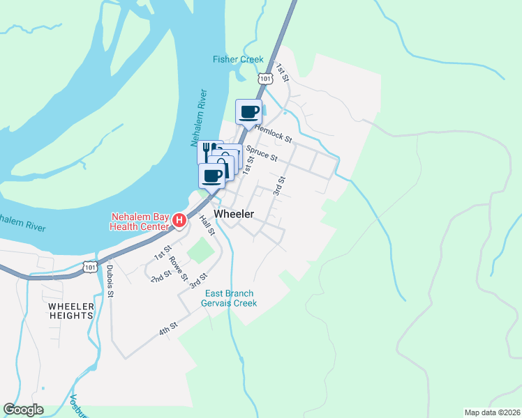 map of restaurants, bars, coffee shops, grocery stores, and more near in Wheeler