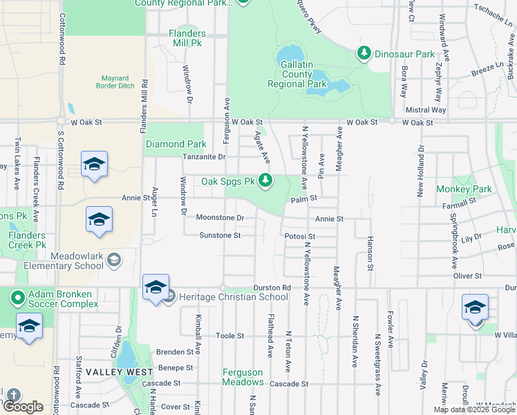 map of restaurants, bars, coffee shops, grocery stores, and more near 3998 Annie Street in Bozeman