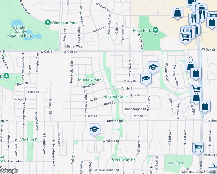 map of restaurants, bars, coffee shops, grocery stores, and more near 926 Hunters Way in Bozeman