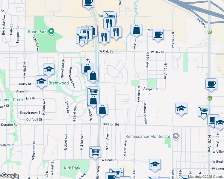 map of restaurants, bars, coffee shops, grocery stores, and more near 919 North 17th Avenue in Bozeman