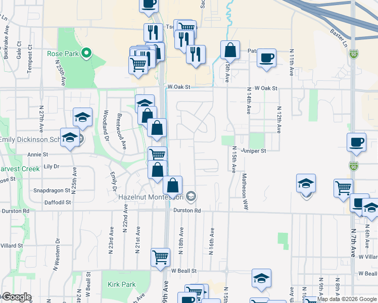 map of restaurants, bars, coffee shops, grocery stores, and more near 919 North 17th Avenue in Bozeman