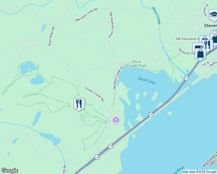 map of restaurants, bars, coffee shops, grocery stores, and more near 315 Southwest Attwell Road in Stevenson