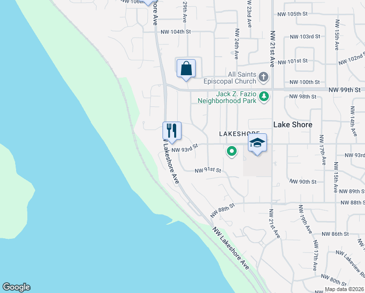 map of restaurants, bars, coffee shops, grocery stores, and more near 2808 Northwest 93rd Street in Vancouver