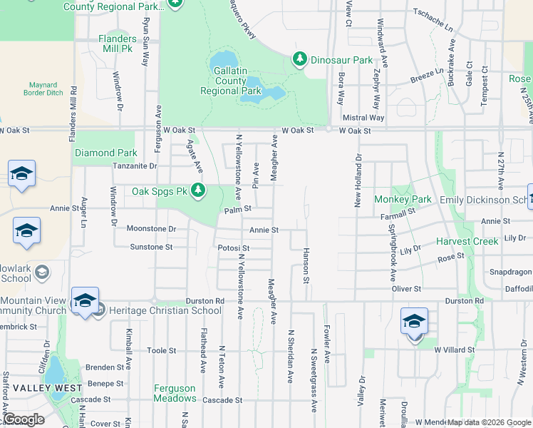 map of restaurants, bars, coffee shops, grocery stores, and more near 3636 Palm Street in Bozeman