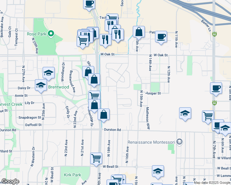 map of restaurants, bars, coffee shops, grocery stores, and more near 919 North 17th Avenue in Bozeman