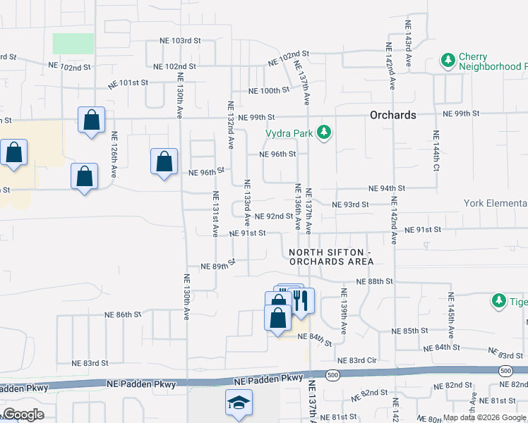 map of restaurants, bars, coffee shops, grocery stores, and more near 13314 Northeast 92nd Street in Vancouver