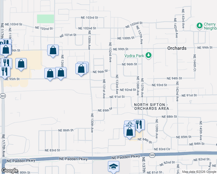 map of restaurants, bars, coffee shops, grocery stores, and more near 9206 Northeast 132nd Avenue in Vancouver