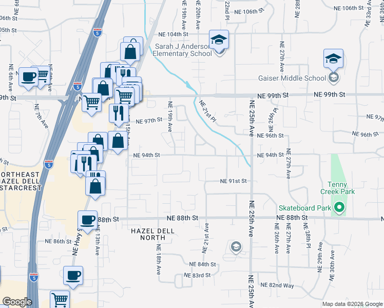 map of restaurants, bars, coffee shops, grocery stores, and more near 9413 Northeast 19th Avenue in Vancouver