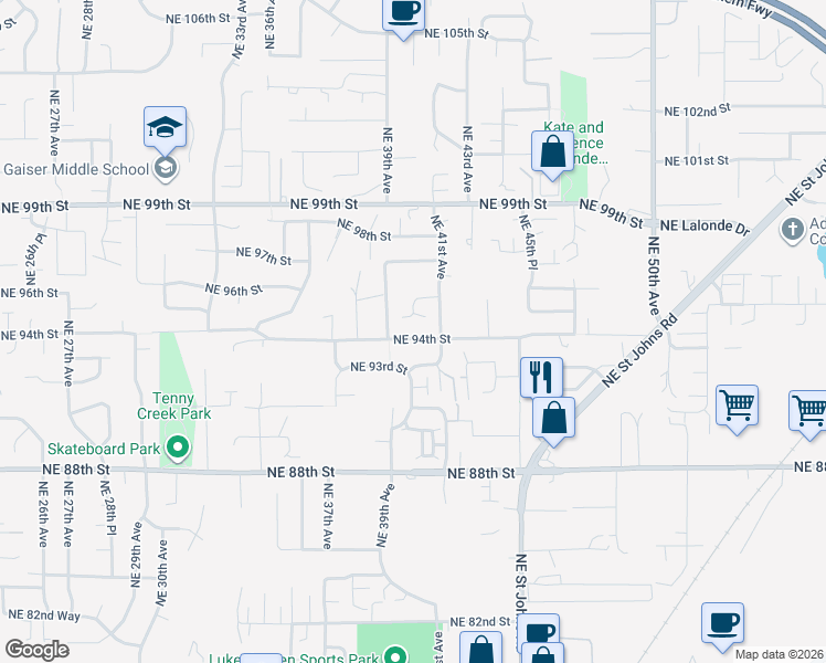 map of restaurants, bars, coffee shops, grocery stores, and more near 4006 Northeast 94th Street in Vancouver