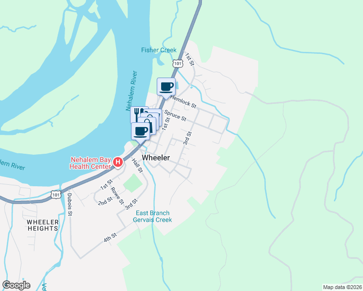 map of restaurants, bars, coffee shops, grocery stores, and more near in Wheeler