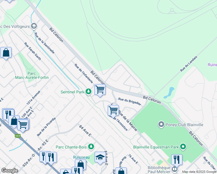 map of restaurants, bars, coffee shops, grocery stores, and more near Boulevard Céloron in Blainville