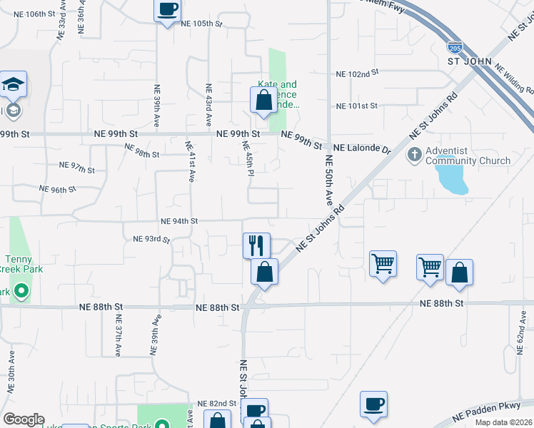 map of restaurants, bars, coffee shops, grocery stores, and more near 9405 Northeast 47th Avenue in Vancouver