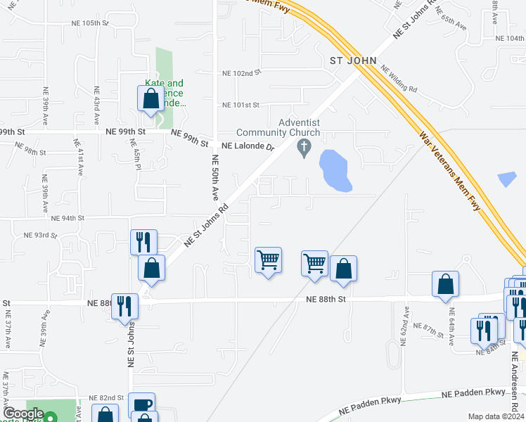 map of restaurants, bars, coffee shops, grocery stores, and more near 5103 Northeast 99th Street in Vancouver