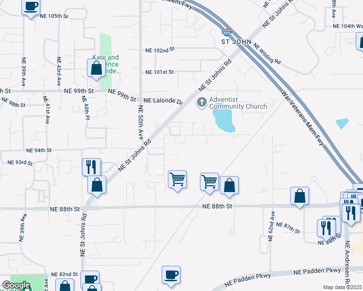 map of restaurants, bars, coffee shops, grocery stores, and more near 5103 Northeast 99th Street in Vancouver