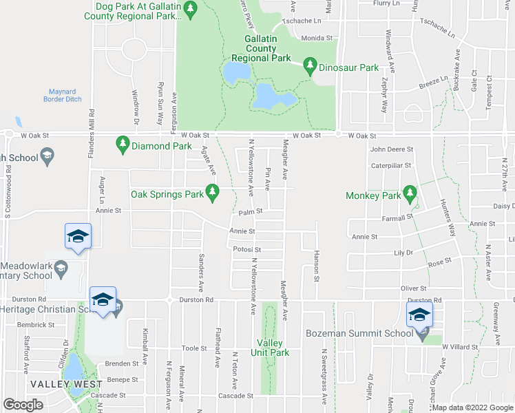 map of restaurants, bars, coffee shops, grocery stores, and more near 956 North Yellowstone Avenue in Bozeman