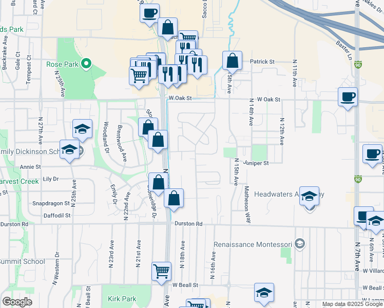 map of restaurants, bars, coffee shops, grocery stores, and more near 919 North 17th Avenue in Bozeman