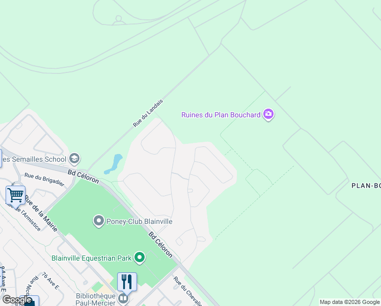 map of restaurants, bars, coffee shops, grocery stores, and more near 67 Rue de l'Andalou in Blainville