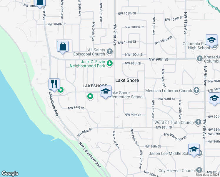 map of restaurants, bars, coffee shops, grocery stores, and more near 9412 Northwest 22nd Court in Vancouver