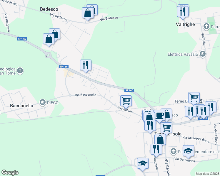 map of restaurants, bars, coffee shops, grocery stores, and more near 3 Via Brughiere in Terno D'isola
