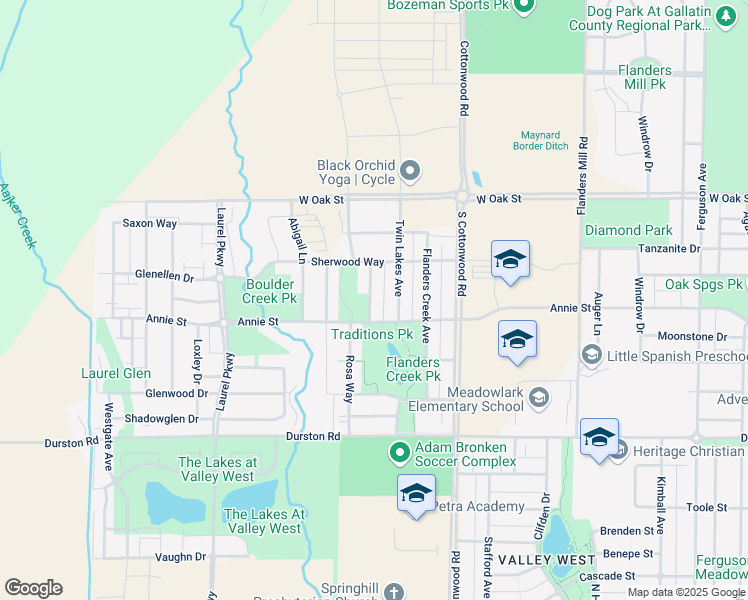 map of restaurants, bars, coffee shops, grocery stores, and more near 960 Rosa Way in Bozeman