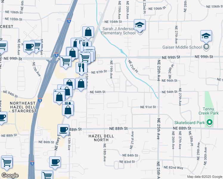 map of restaurants, bars, coffee shops, grocery stores, and more near 9412 Northeast 19th Avenue in Vancouver