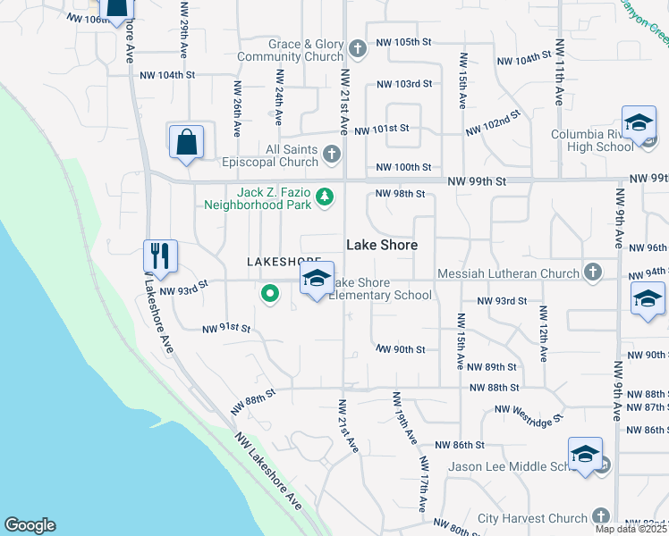 map of restaurants, bars, coffee shops, grocery stores, and more near 9407 Northwest 22nd Court in Vancouver