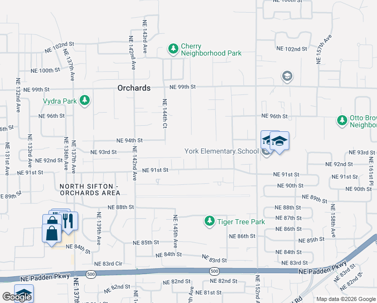 map of restaurants, bars, coffee shops, grocery stores, and more near 9306 Northeast 147th Avenue in Vancouver