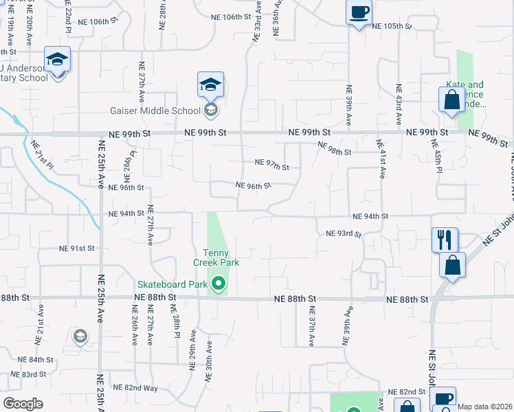 map of restaurants, bars, coffee shops, grocery stores, and more near 3308 Northeast 94th Way in Vancouver