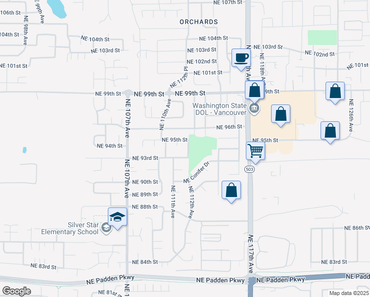 map of restaurants, bars, coffee shops, grocery stores, and more near 9310 Northeast 112th Avenue in Vancouver