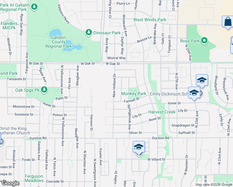 map of restaurants, bars, coffee shops, grocery stores, and more near 1008 New Holland Drive in Bozeman