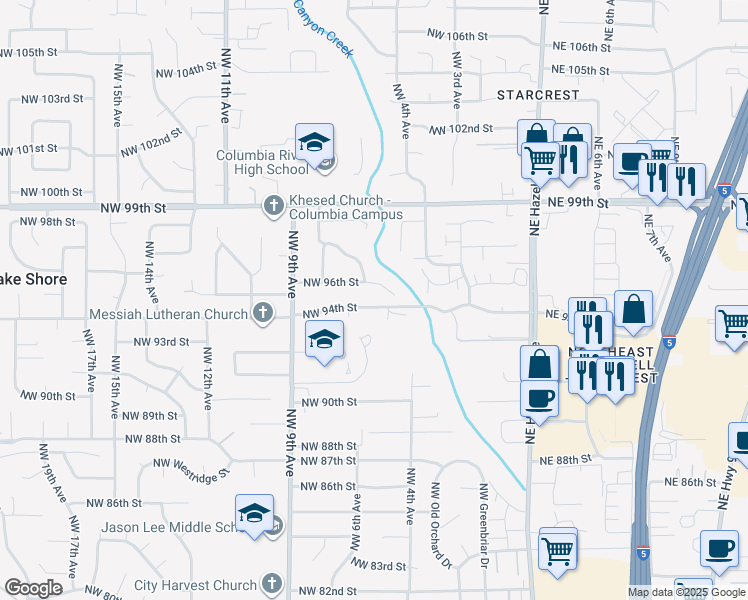 map of restaurants, bars, coffee shops, grocery stores, and more near 518 Northwest 94th Street in Vancouver