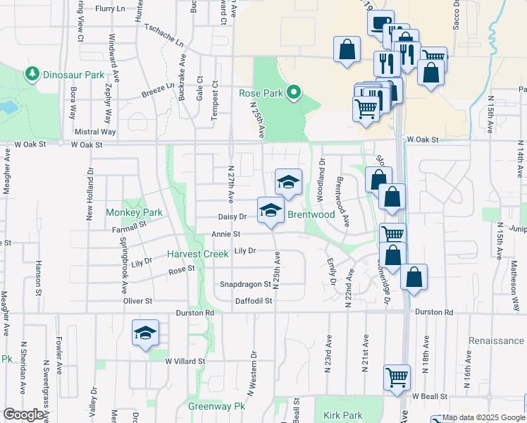 map of restaurants, bars, coffee shops, grocery stores, and more near 2509 Daisy Drive in Bozeman