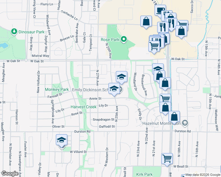 map of restaurants, bars, coffee shops, grocery stores, and more near 2509 Daisy Drive in Bozeman