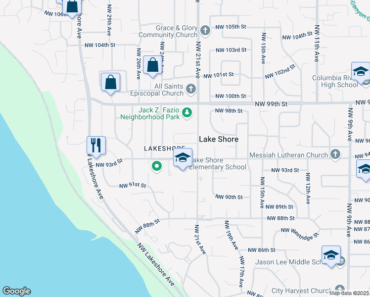 map of restaurants, bars, coffee shops, grocery stores, and more near 9414 Northwest 22nd Court in Vancouver