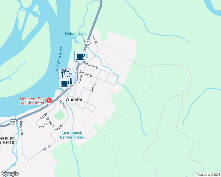 map of restaurants, bars, coffee shops, grocery stores, and more near 172 5th Street in Wheeler
